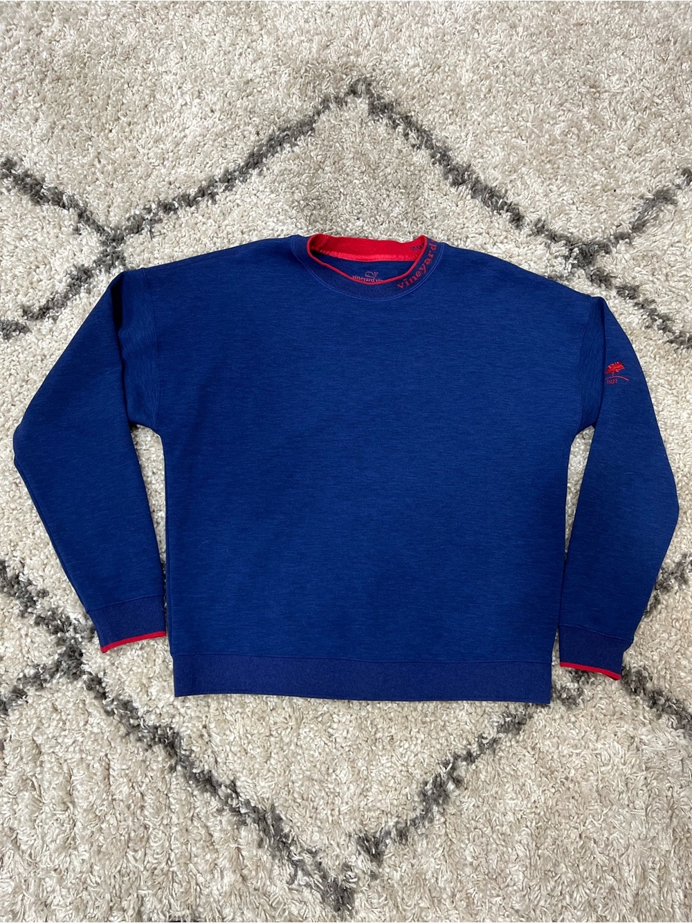 Vineyard Vines Women's Royal Blue Crewneck Sweater with Red Accents